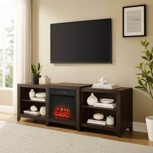 Crosley Furniture 69 in. Ronin Low Profile TV Stand with Fireplace, Dark Walnut KF100969DW